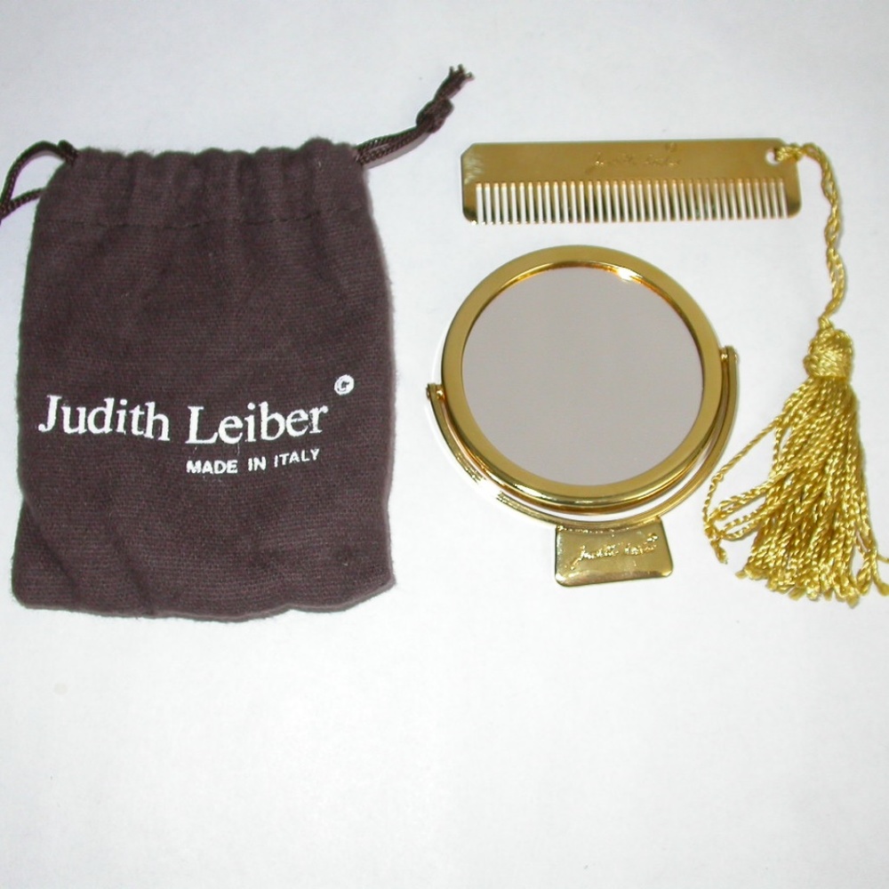 Judith Leiber Gold Comb & Mirror Set